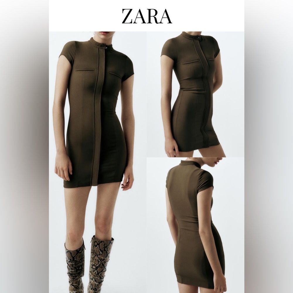 ZARA | Pocket Mini Dress | Dark Khaki | S
